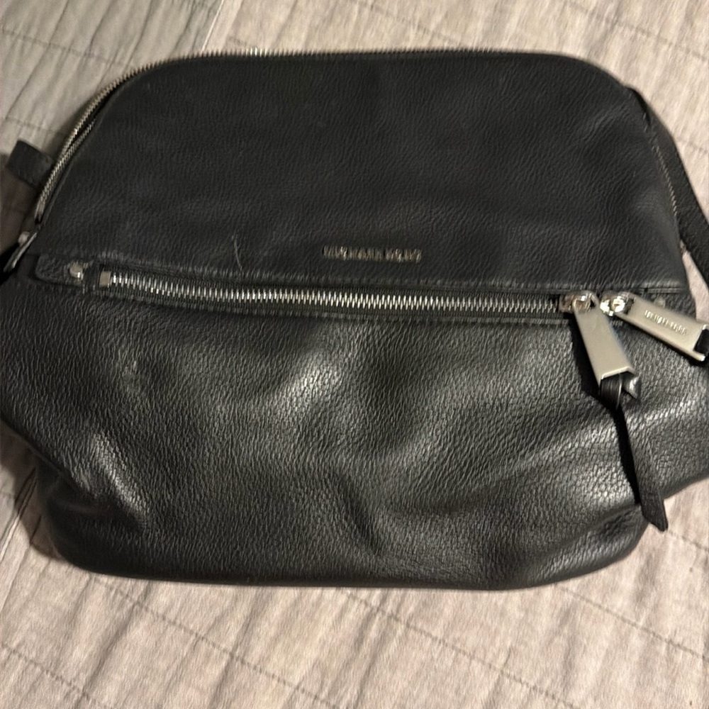 Black pebble, leather, Michael Kors, backpack purse with silver hardware